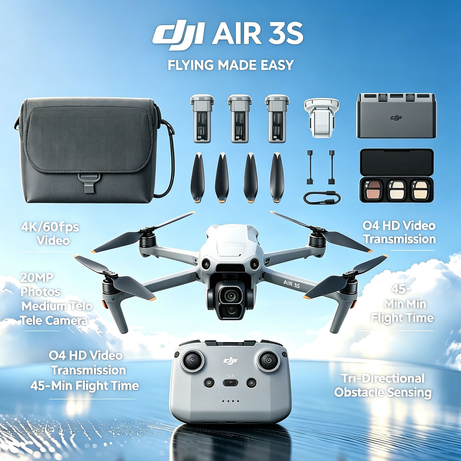 Drone Rc N3 3 Batteries - Caixa Aberta - DJI Air 3S